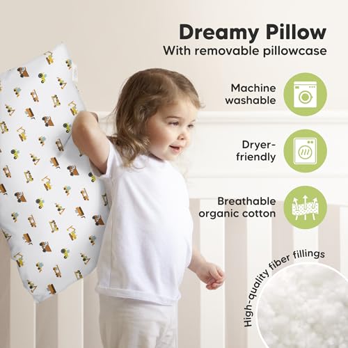 Image of KeaBabies Organic Toddler Pillow with Pillowcase,Jumbo 14X20(Construction) | Soft Cotton Toddler Pillows for Sleeping, Machine Washable, Perfect for Travel, School, Daycare, Nap, Kids Toddler Bed Set