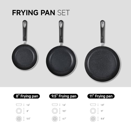 RATWIA- Frying Pan 3 Piece Set, Nonstick Skillet Set for Induction Cooktop, Frying Pan Nonstick 8 Inch+9.5 Inch +11 Inch (Black) by RATWIA - Image 2