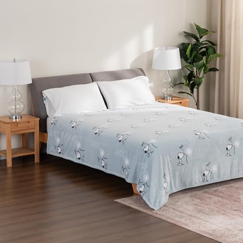 Image of Berkshire Blanket Peanuts VelvetLoft Cute Character Snoopy Plush Blanket,Peanuts Snoopy Make a Wish Spring Blue,King 90 in x 108 in (Official Peanuts Product)