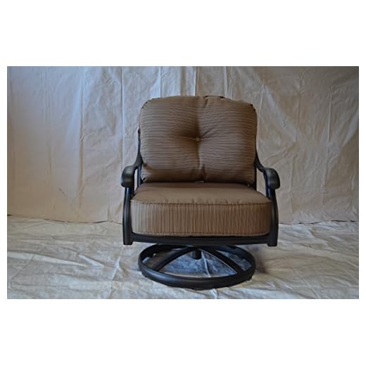 Nassau Outdoor Patio Set of 4 Swivel Rocker Club Chairs Dark Bronze Cast Aluminum, Walnut Cushions