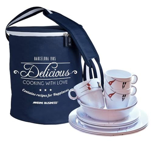 Marine Business Régate Pack de Vaisselle avec Panier rectangulaire en mélamine, Multicolore 34.5 x 25.5 x 26 cm, Lot de 25