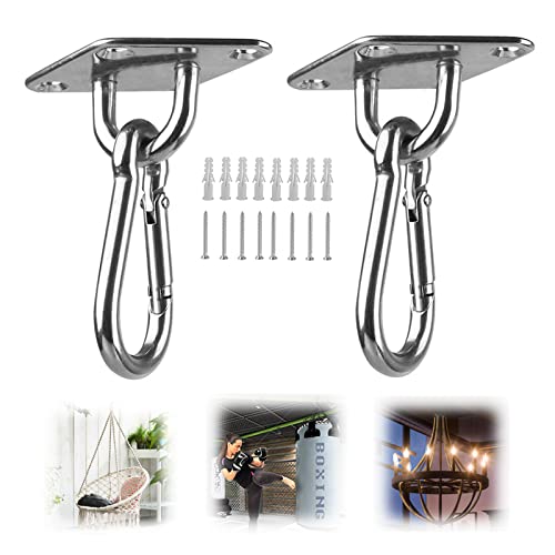 Ydhoud, 2 Pcs Gancho de Techo, para Hamacas Colgantes, Mosquetones Inox, Placas de ojo Acero Inoxidable, Columpio, Hamaca, Yoga, Saco de Boxeo, Capacidad de Carga 100 Kg, 15 x 15 cm, G6d0068Hook Cover