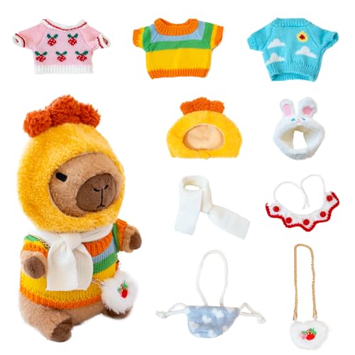 Image of Capybara Plush for Boys Girls Birthday Dress Up Cute Plushies,10 Pcs Set,9 Clothes and Accessories Kawaii Stuffed Animal Plushie Toy, Soft Peluche Doll for Kids 10.2 in