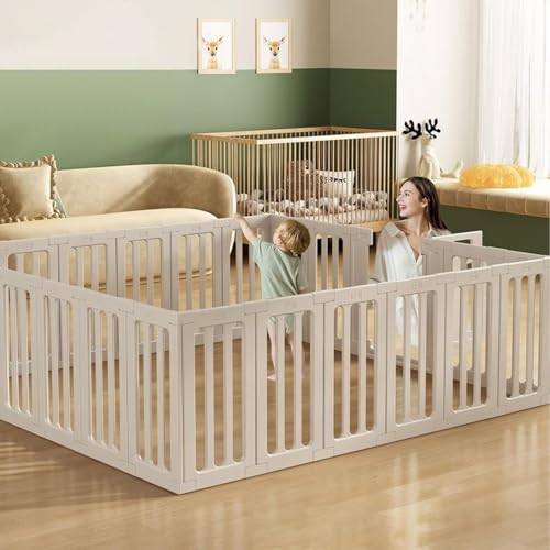 Baby Playpen with Gate for Babies and Toddlers 70 x 59 HDPE material Baby Play Pen for Toddler 1-3 20+1 Panels Large Baby Play Yard Indoor & Outdoor Baby Fence White 150 * 180cm(B)