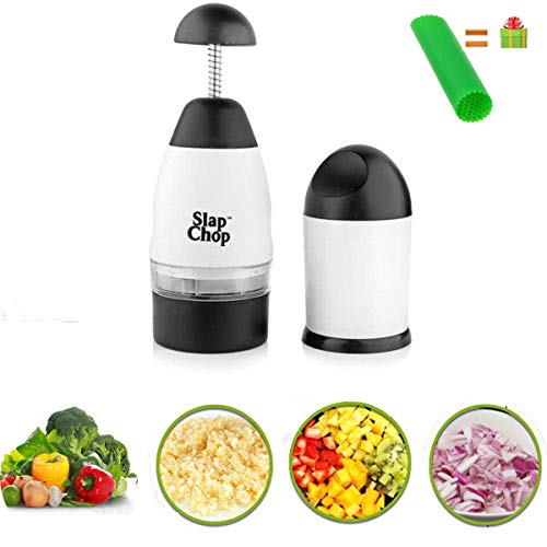 OuJiaYa Picadora de ajos, picadora de ajos, picadora de alimentos, verduras, frutas, ajo, cebolla, jengibre con cuchillas de acero inoxidable, accesorios de cocina multifuncional (taza doble)