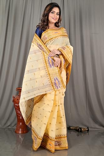 Image of eC ESHA'S COLLECTION Women's Traditional Pure Cotton Katki Tant Saree Without Blouse Piece