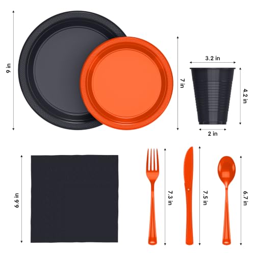 Image of Exquisite 350 Pcs Orange & Black Plates & Napkins Party Plate Set