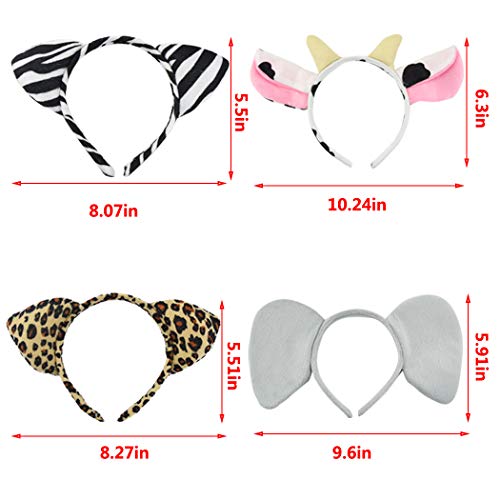 12 Pcs Zoo Animals Ears Headband Jungle Safari Animals Hairbands Plush Cartoon Headbands Elephant Lion Giraffe Tiger Zebra Leopard Cow Pig Ears Cosplay Hair Hoop for Birthday Halloween Costume Party by Jmkcoz - Used condition - Image 4