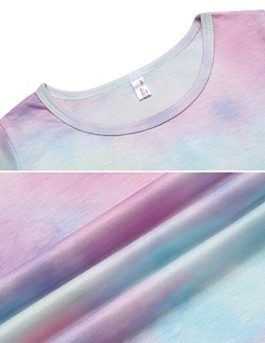 Boyoo Baby Toddler Girls Cotton Dress Tie Dye Short Sleeve Crew Neck A Line Pure Color Casual T Shirt Dress #TOP4