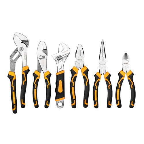 6PCS Pliers Set 10 Water Pump Plier 8 Slip Joint/Linesman/Long Nose Plier 6 Diagonal 8 Adjustable Wrench | Premium CR-V Tools with Storage Bag for Home Repair Workshop & DIY Professional Use