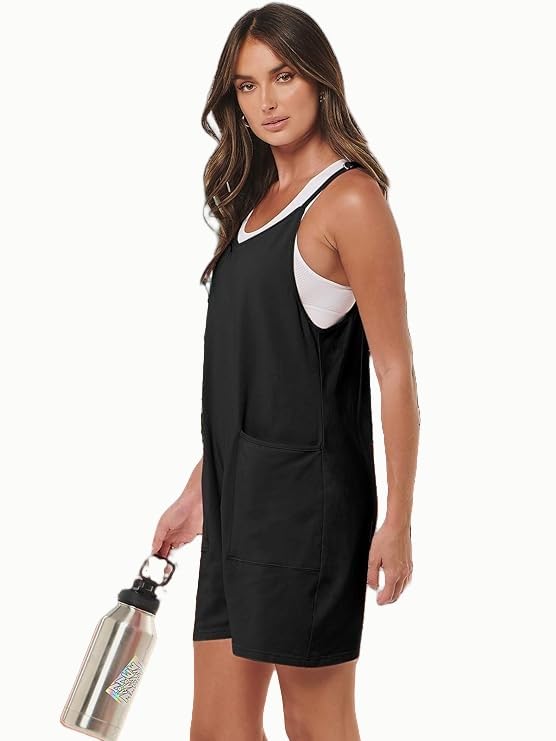Haibang Peto Jumpsuit Sin Mangas Cuello en V Corto Verano