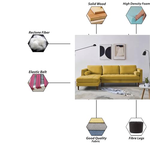 Image of Lezra LHS 4 Seater L Shape Sofa Set for Living Room (Yellow Fabric) Premium Fabric Sofa