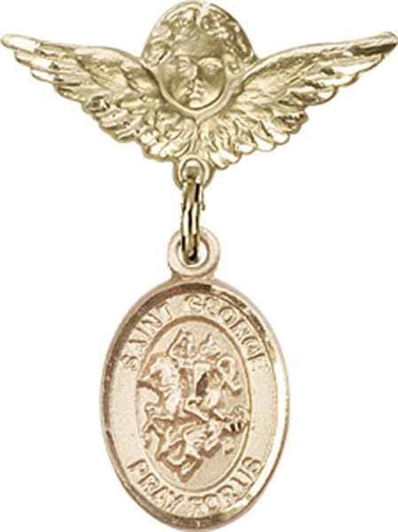 14kt Gold Lapel Pin with St. George Charm and Angel w/Wings Pin St. George is the Patron Saint of Boy Scouts/Soldiers