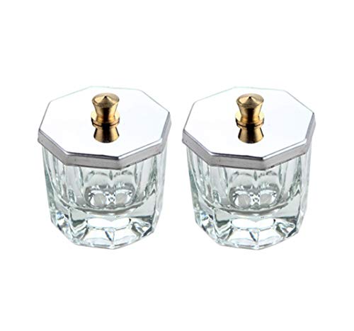 2 unids mini vidrio Dappen plato con tapa de acero inoxidable cristal transparente tazón tazas de uñas arte acrílico líquido polvo uñas arte herramientas