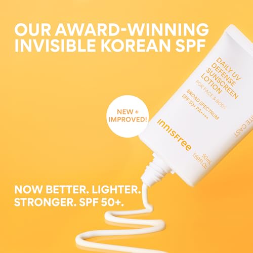 Image of innisfree Daily UV Defense SPF 50+ PA++++ Korean Face & Body Sunscreen, Broad Spectrum, Invisible Finish, No White Cast, Lightweight, Hydrating