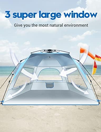 Glymnis Beach Tent 4-5 Person Pop Up Beach Tent UPF 50+ Instant Outdoor Umbrella Sun Shade Shelter Large Portable Beach Tent for Adults