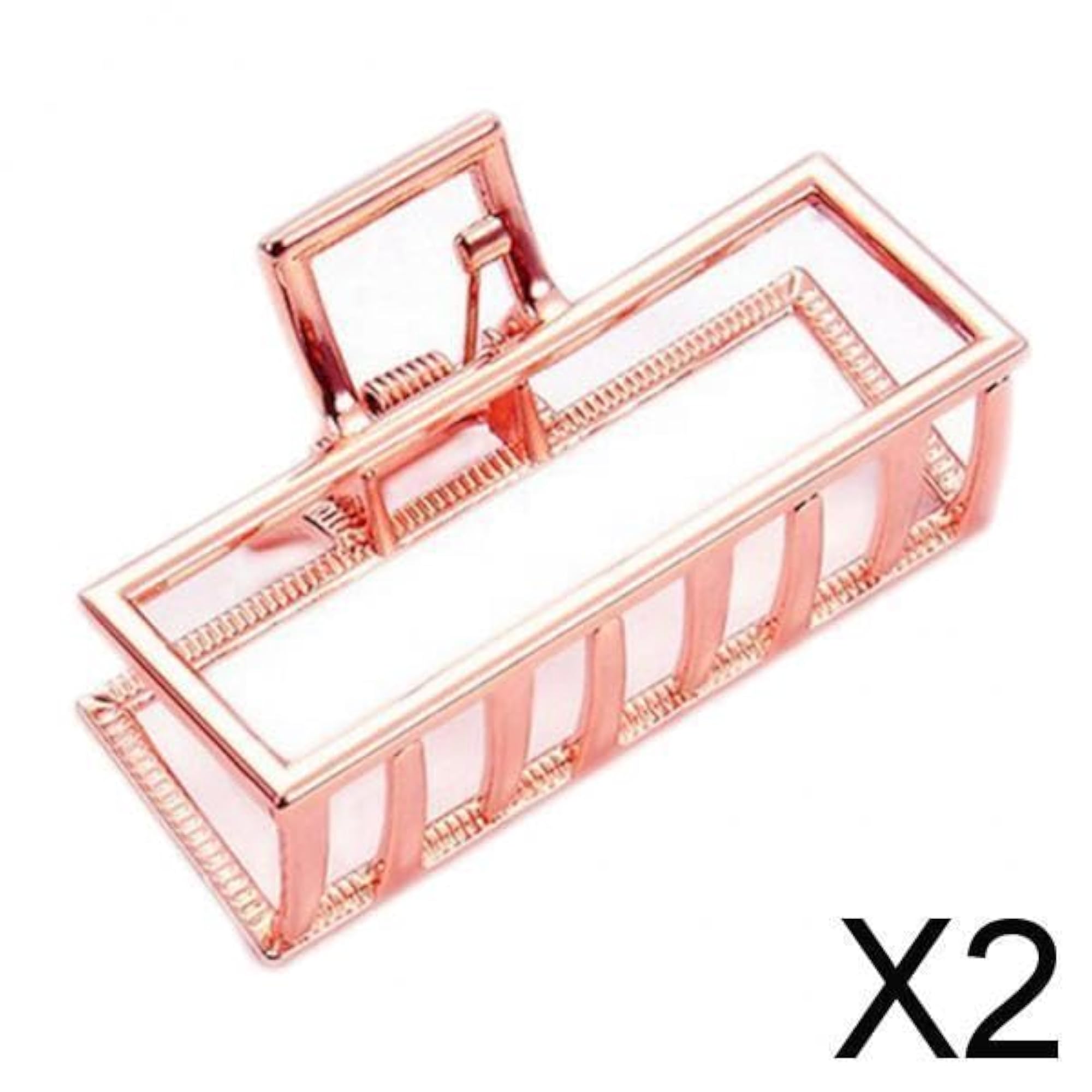 2x Ladies Rectangle Rose Gold Jaw Clamp Clips