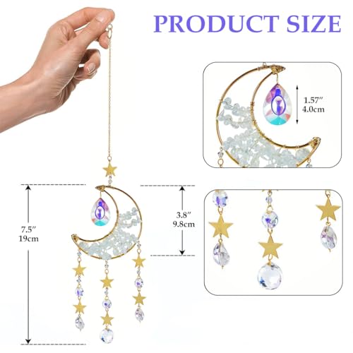 Image of HASTHIP Sparkling Opal Moon Charm for Home Decor 16.5 inches Decorative White Opal Acrylic Crescent Hanging Charm Auspicious Home Gift Wall Hangings Car Charm