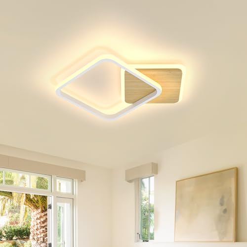 Modern Ceiling Light 21.2in Squares Spliced Bamboo Bedroom Lights for 3000-6000K Led Light Fixtures Ceiling Mount 53W Dimmable Ceiling Light with Remote Ceiling Lamps for Living Room Study