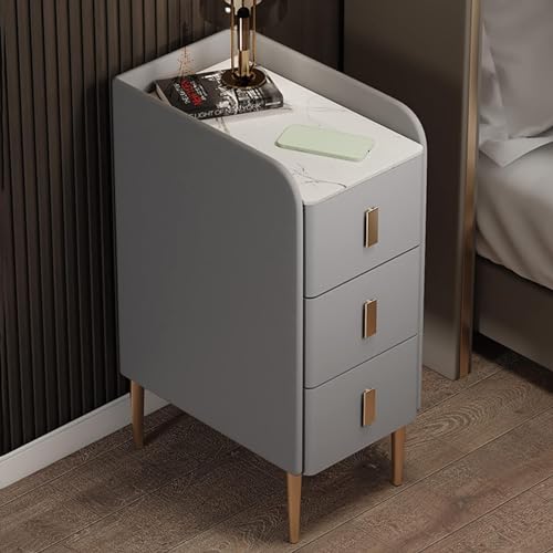 HJYBFA Elegante mesita de Noche, Mesa Auxiliar de Madera Maciza, Mesa de Noche compacta de Cuero y Pizarra con 3 cajones Laterales