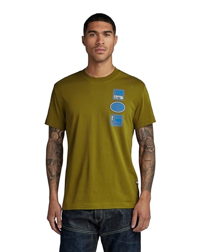 G-Star Raw Camiseta Multi Badge Para Hombre, Marrón Tobacco D23903-336-248 , M G-Star Raw Camiseta Multi Badge Para Hombre, Marrón Tobacco D23903-336-248 , M
