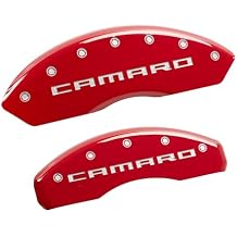 MGP Caliper Covers Compatible with 2016-2024 Chevy Camaro Fits 18"+ Wheels & Standard JL9 Brakes Powder-Coated Finish, 4 PCS Front and Rear Red - Camaro Gen 5/6 Engraving