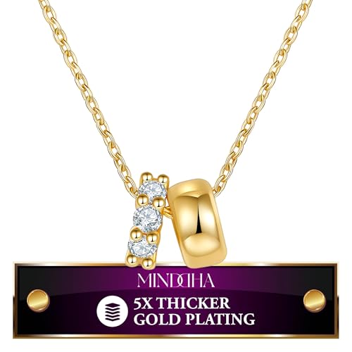 MINDDHA 18K/14K White/Yellow Gold Plated Cubic Zirconia Rondelle Pendant Necklace | 8mm Diameter Two-Toned Dainty CZ Gold Pendant Necklaces for Women | Adjustable 15