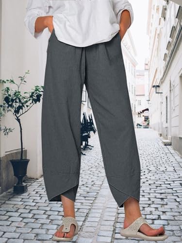 Linen Pants Women Solid Color Cropped Capris Trousers Wide Leg Casual Beach Pants with Pockets for 2025 Summer4