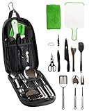 Life2Go 12 Piece Stainless Steel Camping Cooking Utensils Set, Portable Outdoor Kitchen Kit with Chef Knife, Tongs, Spatula, Scissors, Camp Cooking Gear with Carry Case for Hiking, BBQ & Travel, Gray