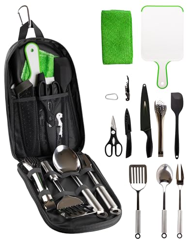 Life2Go 12 Piece Stainless Steel Camping Cooking Utensils Set, Portable