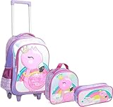 Kit Mochila de Rodinha Lancheira Térmica e Estojo Duplo Flamingo Yepp MIF5329 (Lilás)