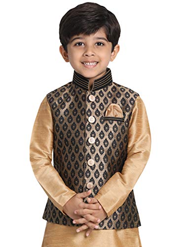 Image of JBN Creation Boys' Black and Gold Silk Blend Nehru Jacket VASBJ025BL 26