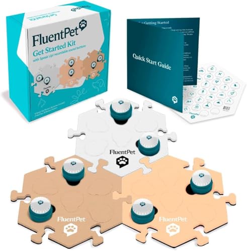 FluentPet Basic Vocab Kit - Set of 12 Recordable Buttons for Dogs & Cats and 6 HexTiles - Customizable Cat & Dog Buttons for Communication - Cat & Dog Talking Button Set with Voice Recording Buttons