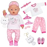 Zouonou Baby Puppen Puppenkleidung 43 cm, 7-teiliges Outfit mit Augenmaske, Langärmeligem Oberteil, Langer Hose, Schuhen, Katzenaccessoires, Stirnband und Kleiderbügel(Ohne Puppe)
