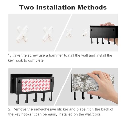 Colgador de llaves de pared con camuflaje de árbol blanco y estante de metal 4