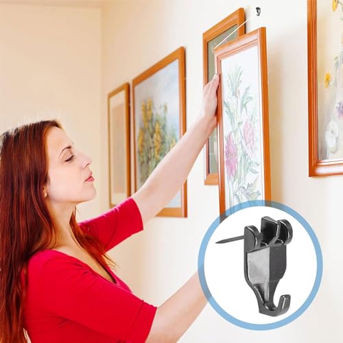 Image of Heavy Duty 20Pcs Nail-Free Picture Hangers Easy Tool-Free Drywall Art Hanger Hooks for Photo Frame, Small Mirrors, Artworks (Black)