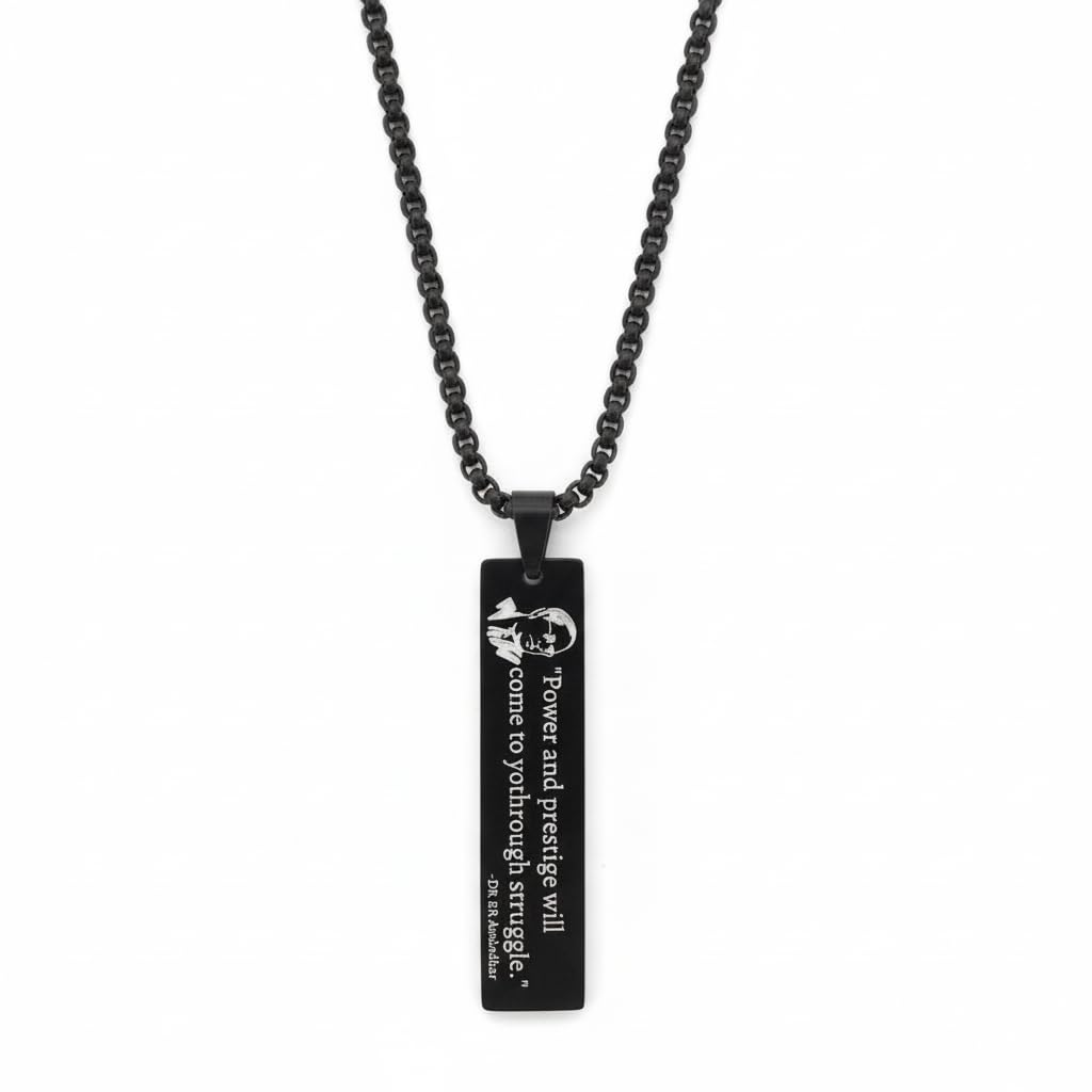 m men style Dr. B.R. Ambedkar Rectangular Pendant Necklace 10x60 mm | “Power & Prestige” Engraved Stainless Steel Pendant with Chain | Inspirational Jewelry for Men & Women S-PN-BC-SS-BL-BA44-picture-16