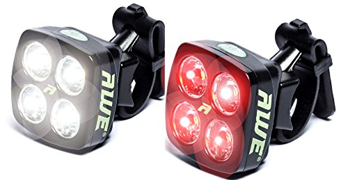 AWE® AWEBlitz 8 LED's USB Recargable delantera de la bicicleta y trasero Juego de luces de 120 lúmenes