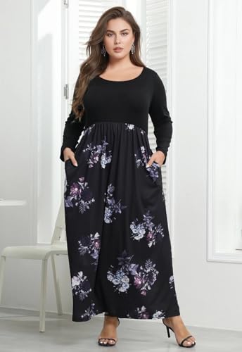 Image of Nemidor Women Plus Size Casual Maxi Dress Long Fall Pockets
