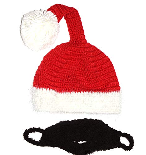 BIBITIME Christmas Knitted Crochet Santa Beanie Hat with Retractable Beard (One Size, Adult Black Beard)