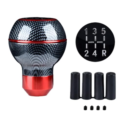 Image of AutoBizarre 5 Speed Aluminum Base Metal Ring Carbon Fiber Gear Knob Gear Shifter Handle Knob for All Manual Transmission Cars (Red)