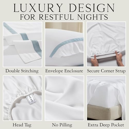 Image of KARISSA MAE 6 Piece Luxury Bamboo Viscose King Sheet Set, 4 Pillowcases | FSC Certified | Cooling | Ultra Soft | 18 inch Deep Pockets | Elastic Corner Straps | Includes Organizer Band [Signature Frame]