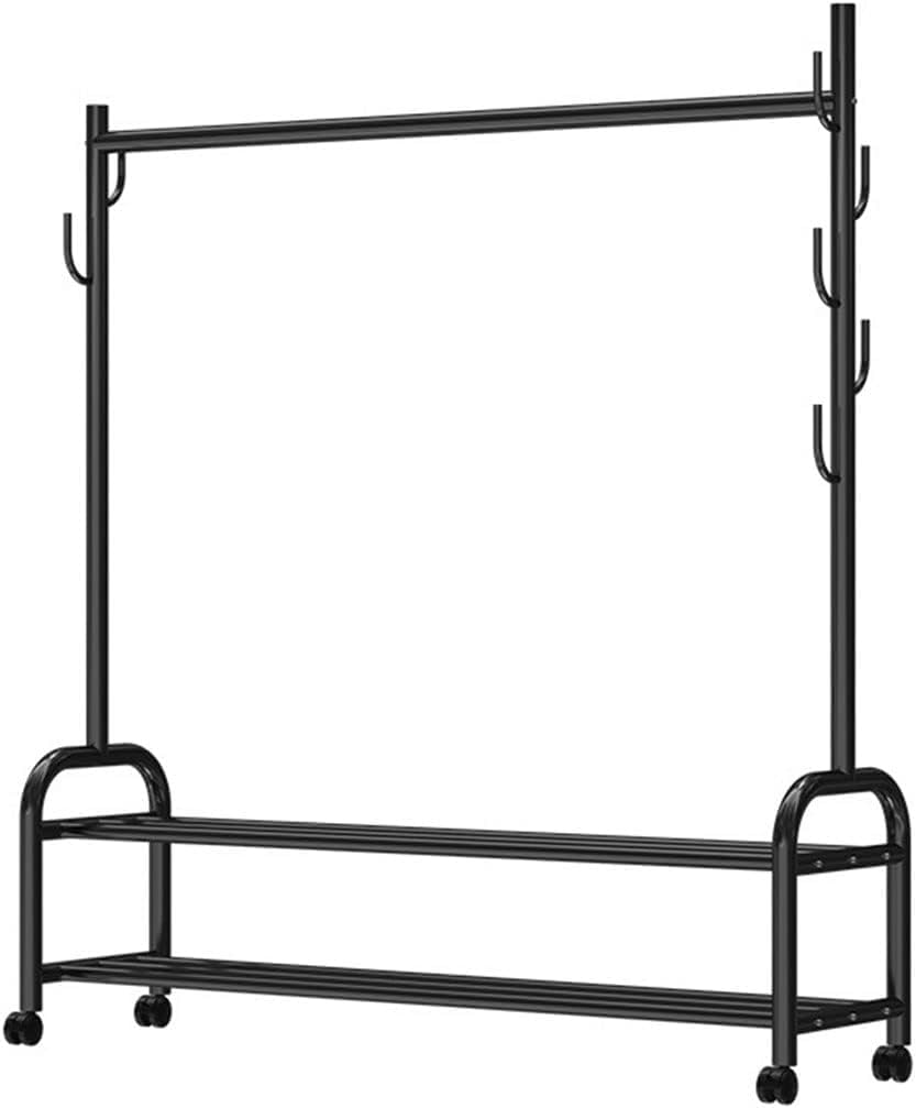 Clothing Rack Garment Coat Rack for Hanging Clothes Portable Clothing Hanger with Wheels for Living Room Laundry Black