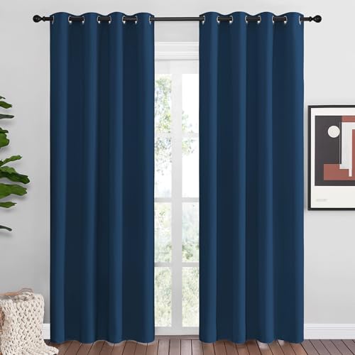 Image of NICETOWN Moroccan Blue Blackout Curtains 86 inch Long, 55 inch Wide, 2 Pieces for Office, Dining Room, Guest Room - Sound Reducing, Heat and Cold Block Panels for Modern Decorative