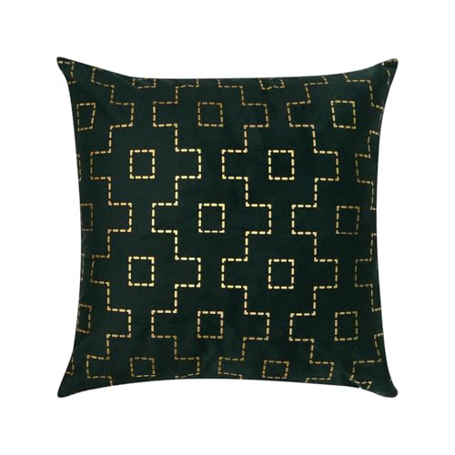 Image of Wakefit Designer Cushion Cover | 16x16 inch | Velvet Foil Print Fabric | Machine Washable | Pack of 1 | Golden Maze | Green Fabric & Golden Print