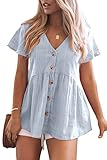 JayGate Womens Short Sleeve Button Down Shirt V Neck Blouse Casual Loose Ruffle Hem Babydoll Peplum