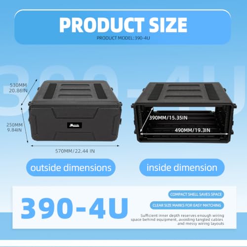 Image of 4U Rack Case Shallow 16 inch Depth, 19 inch Rackmount Flight Road Travel Case, Waterproof Protective Hard Case with Customized Foam, Wireless Mic System Storage /Amp /Effect /DJ Mixer
