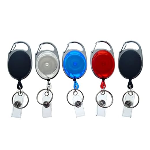 5 Pack - Premium Retractable Badge Reels with Carabiner Belt Loop Clip, Keychain and ID Holder Strap by Specialist ID (Assorted Colors)
