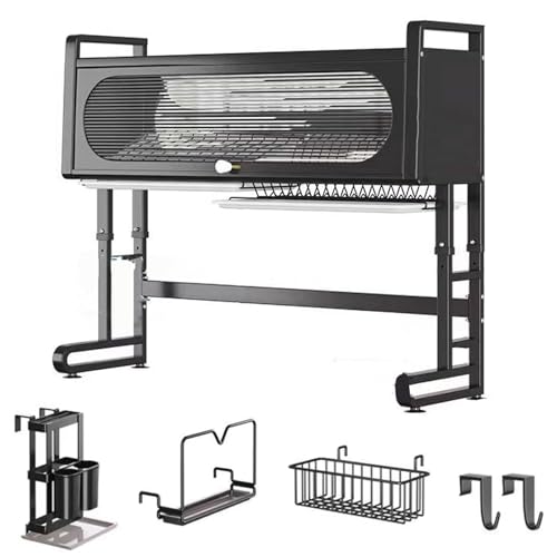 Escurridor ajustable para platos con 2 estantes, plegable, para platos, vasos, cuencos y cubiertos, cocina que ahorra espacio