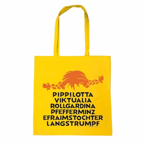 Logoshirt Pippi Langstrumpf Baumwolltasche Stoffbeutel aus 100% Baumwolle Pippilotta Viktualia Rollgardina Efraimstochter Langstrumpf Einkaufstasche/Jutebeutel in Gelb